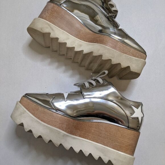 STELLA McCartney Elyse platform star shoes silver white wood - Picture 7 of 12